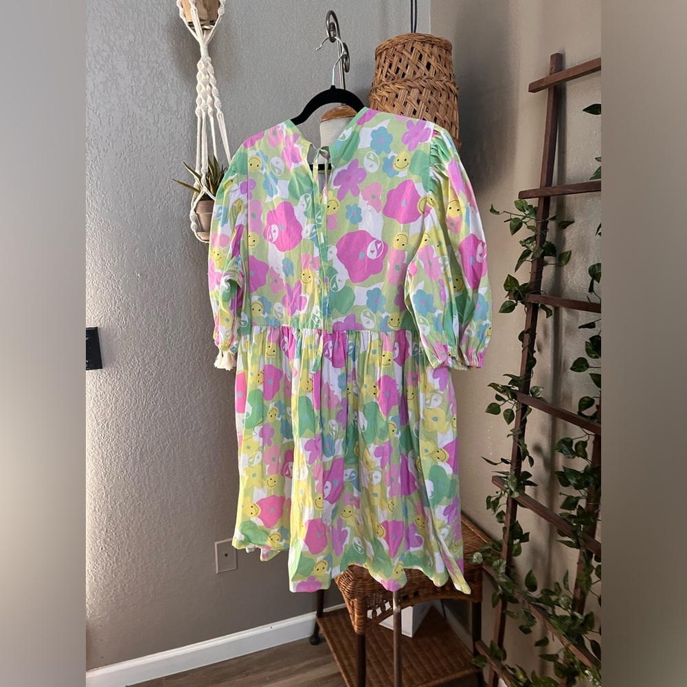 Megan Crosby Olive Mini Dress Multicolor smiley face pattern - Picture 14 of 15